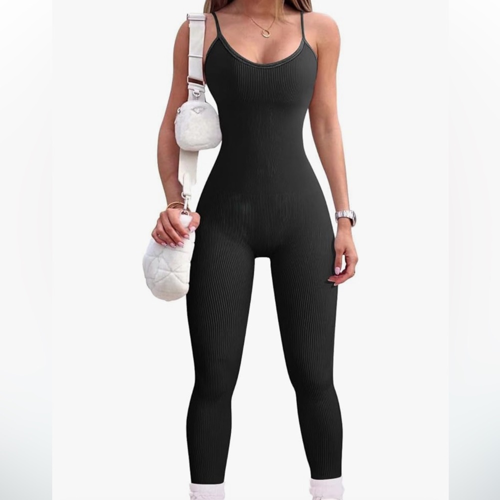 One piece black jumpsuit. Yoga workout full body suit.